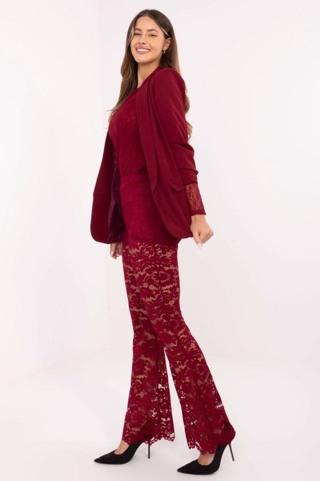 Love Lace Love Lace Women's Elegant High Waist Lace Bell Bottom Trousers in Red - 2