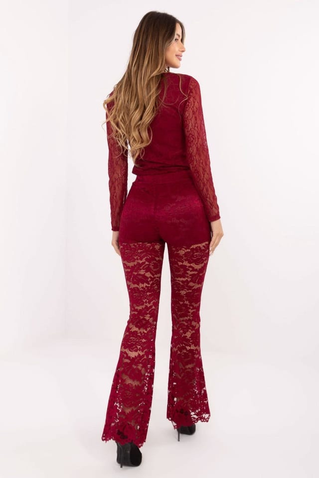 Love Lace Love Lace Women's Elegant High Waist Lace Bell Bottom Trousers in Red - 3