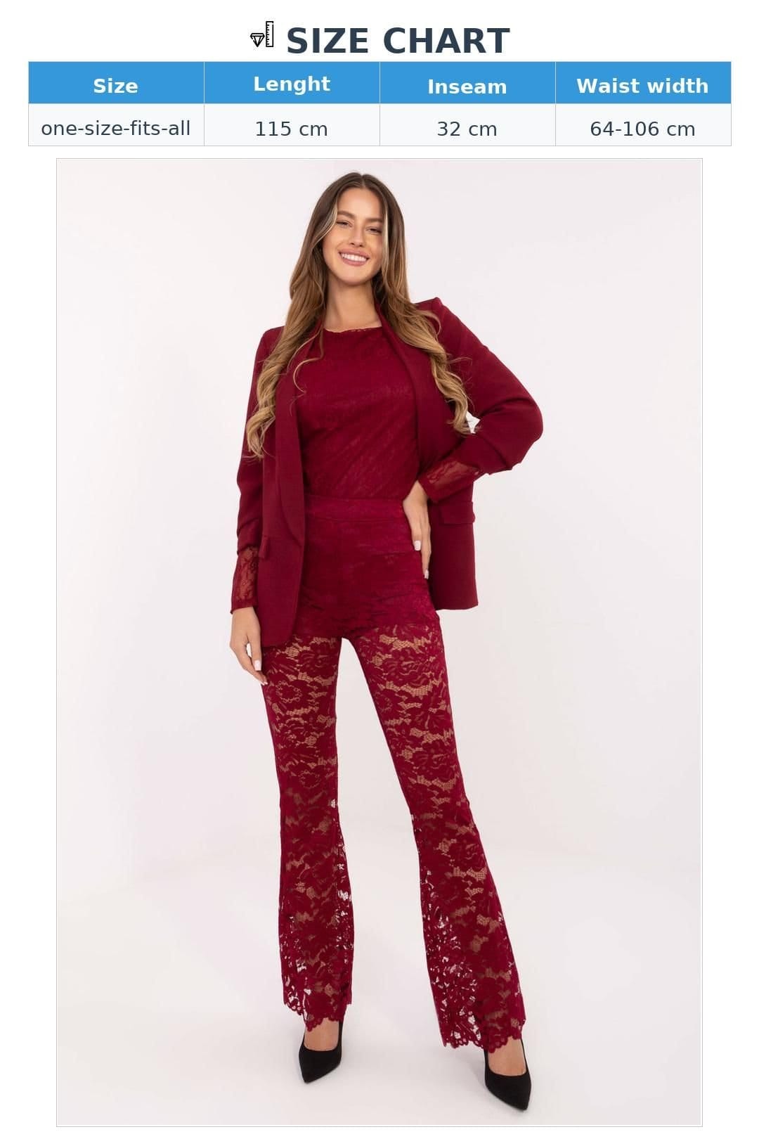 Love Lace Love Lace Women's Elegant High Waist Lace Bell Bottom Trousers in Red - 4