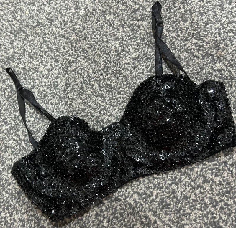 Topshop Topshop sequin embellished lingerie bra top festival Ibiza black sparkle rave vintage