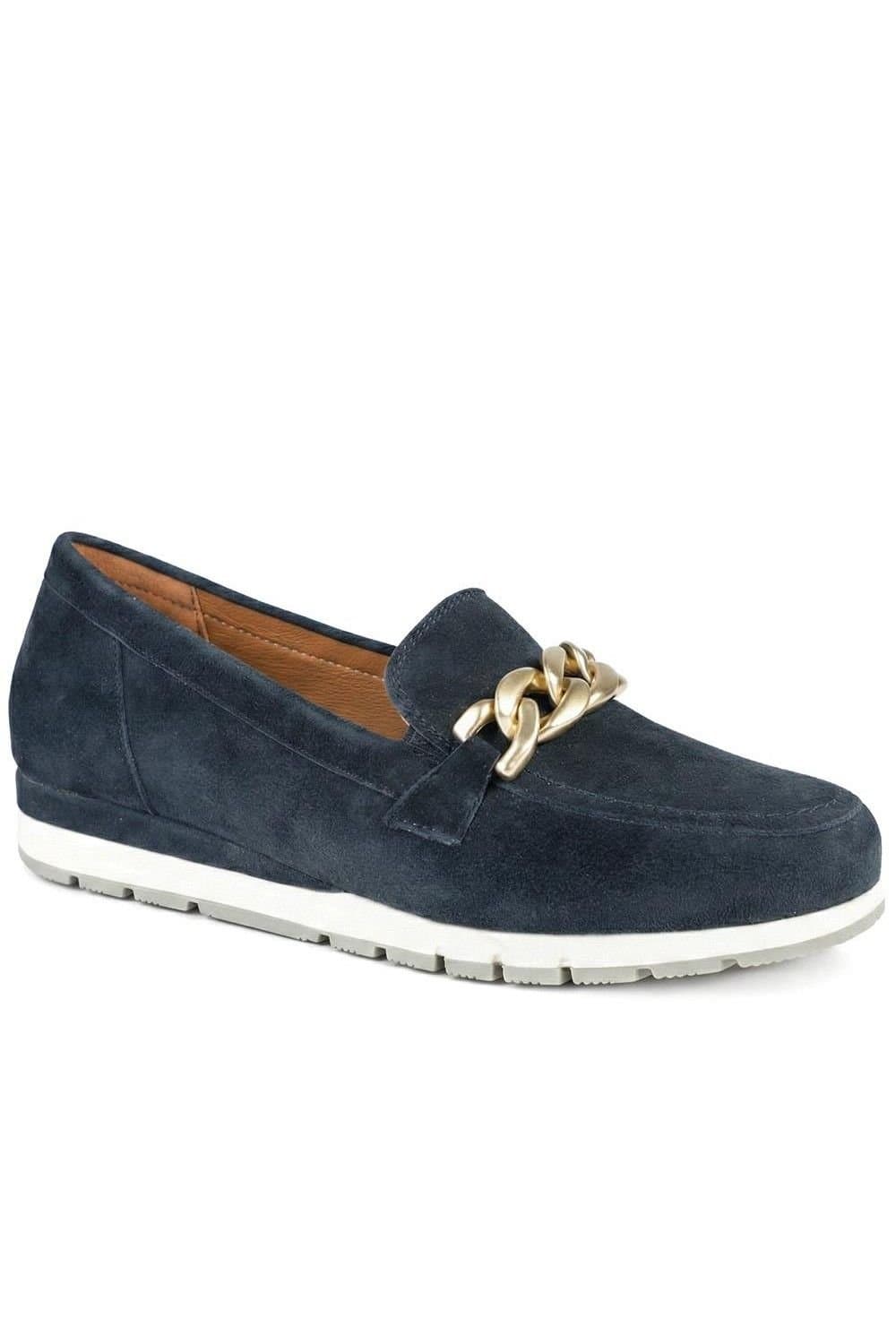 Jones Bootmaker Jones Bootmaker Women's Orsa Leather Chain Detail Loafers in Navy