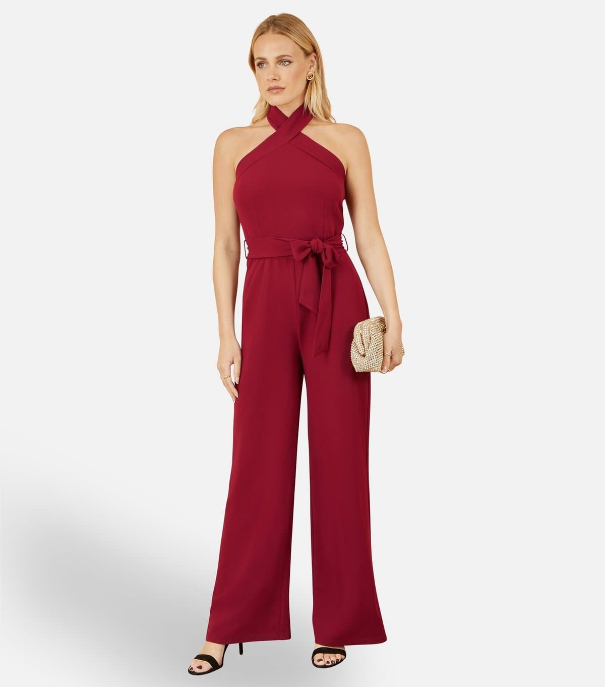 Yumi Women's Red Wide Leg Halterneck Jumpsuit Yumi New Look