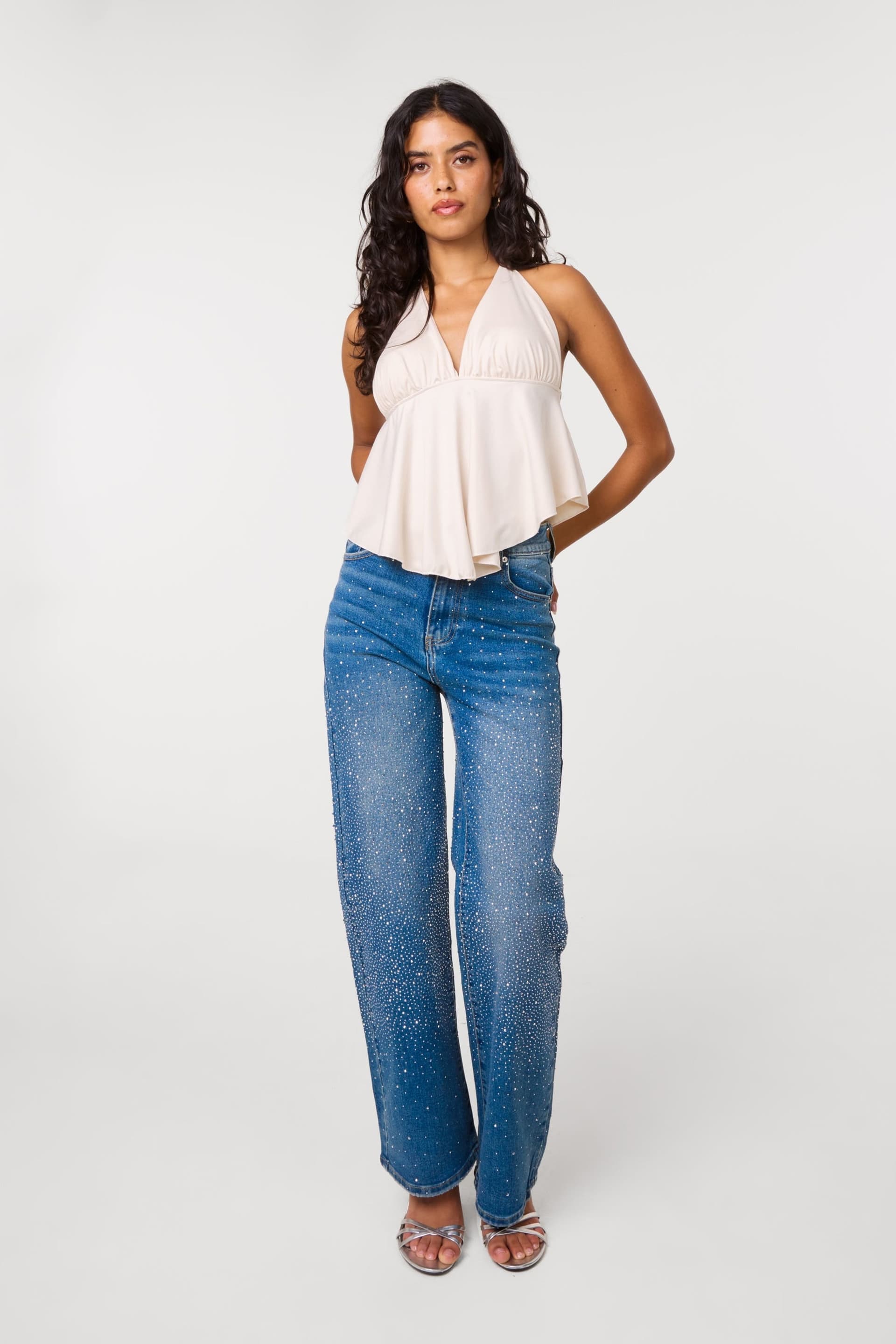 Pink Vanilla Pink Vanilla Women's Light Blue Diamante Scatter Straight Leg Jeans