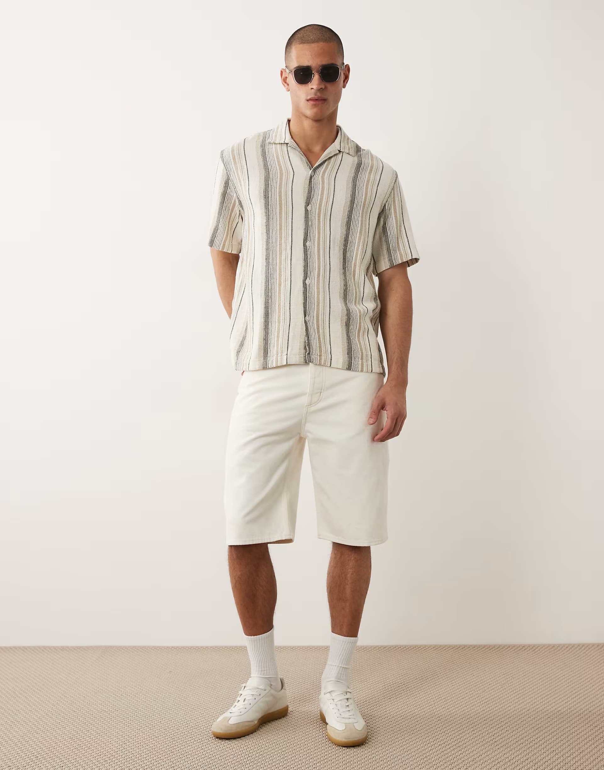 ASOS Selected textured shirt in brown stripe