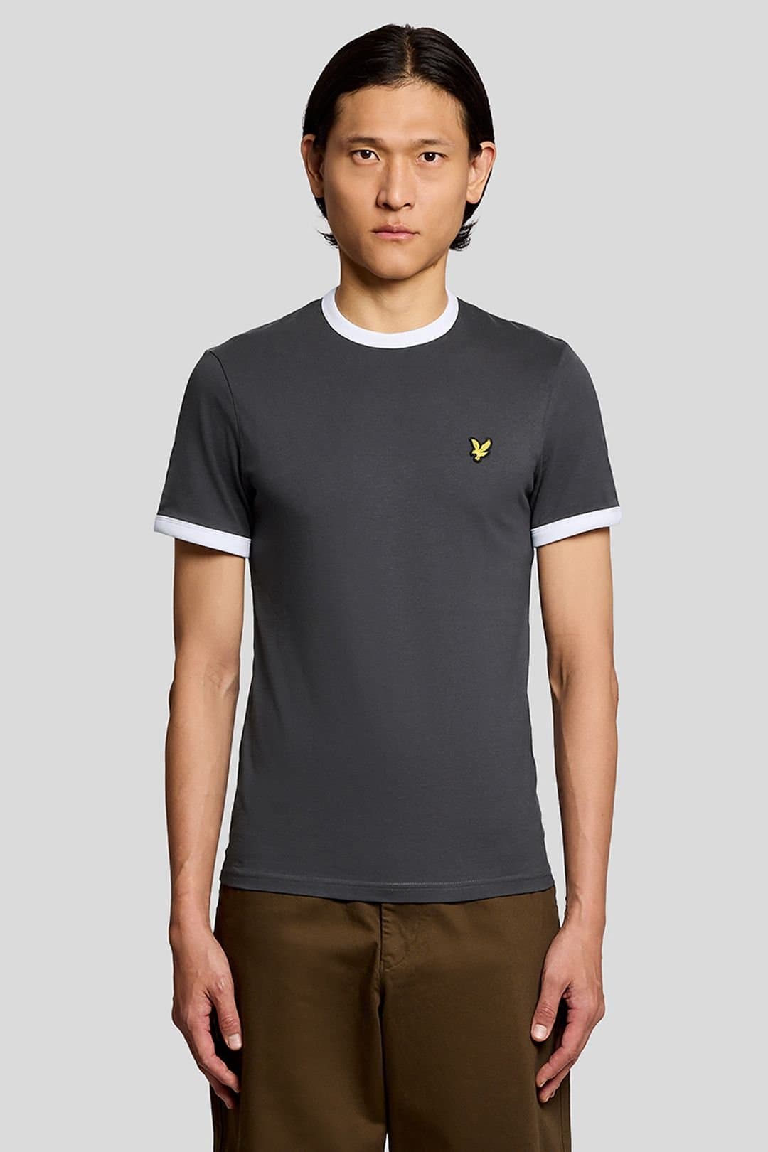 Lyle & Scott Lyle & Scott Men's Ringer T-Shirt Gunmetal / White in Grey