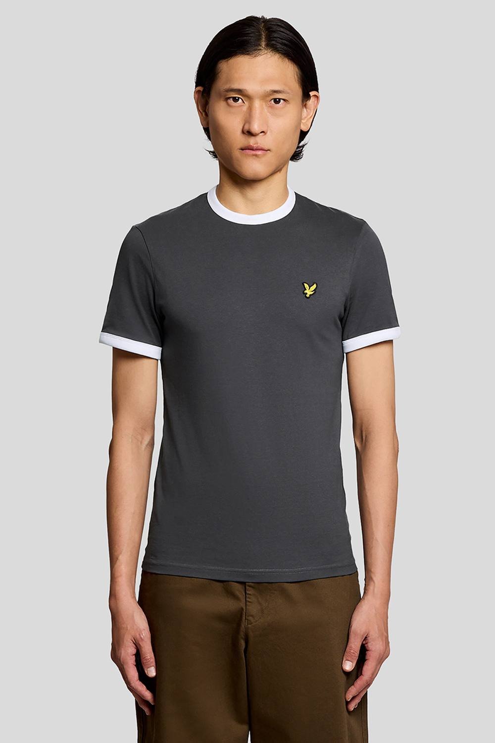 Lyle & Scott Lyle & Scott Men's Ringer T-Shirt Gunmetal / White in Grey - 2
