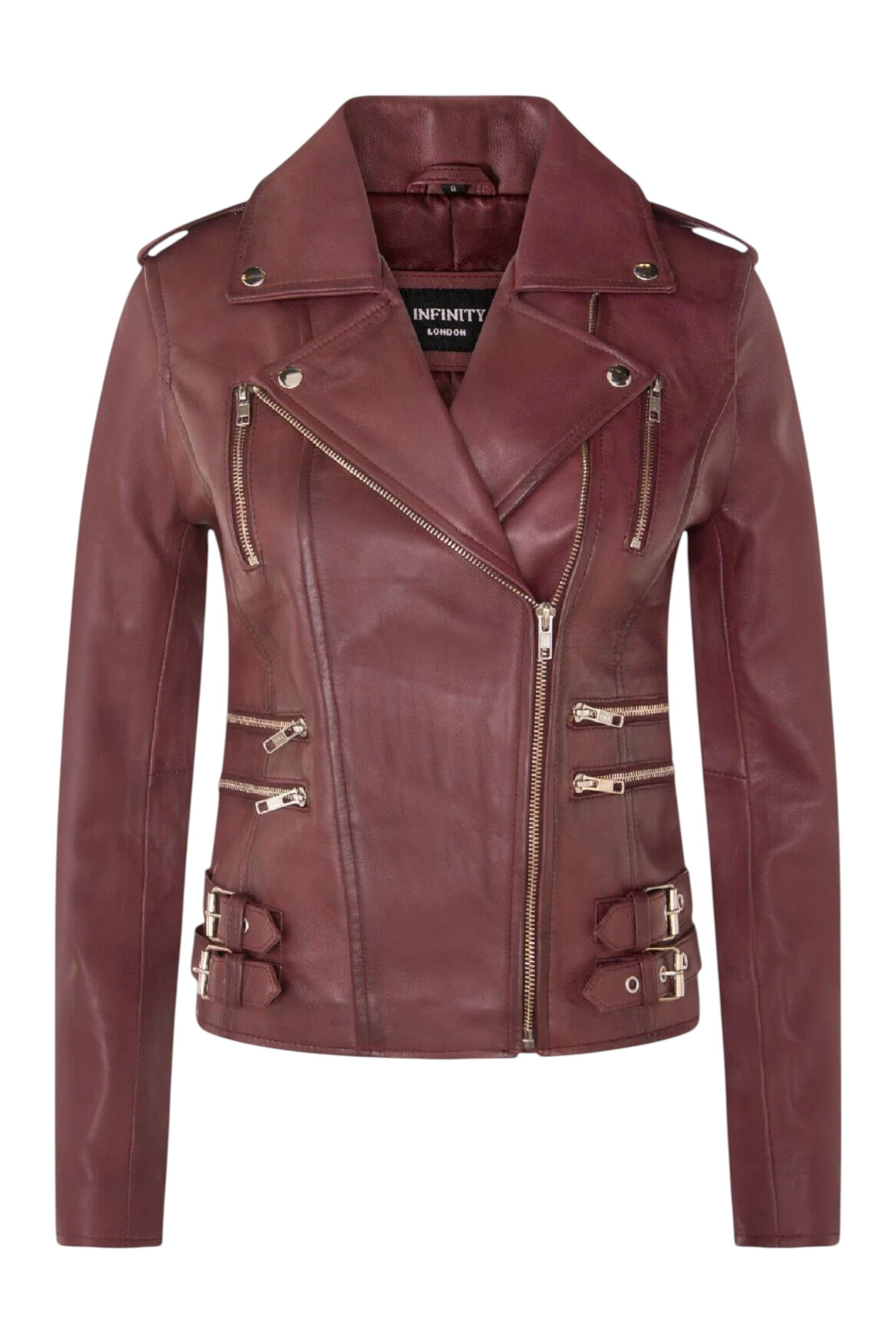 Infinity Leather Infinity Leather Women's Leather Brando Biker Jacket-Loddon in Burgundy - 4