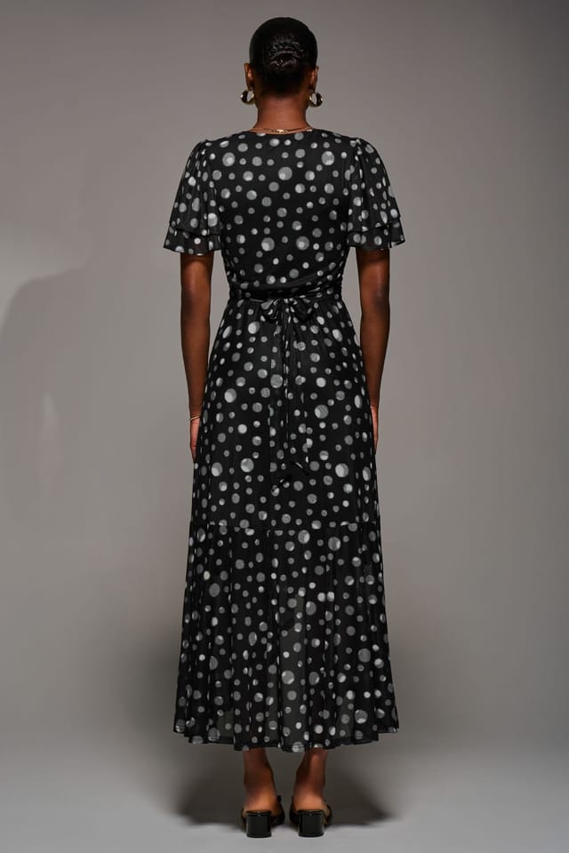 Jolie Moi Jolie Moi Women's Angel Sleeve Mesh Frill Wrap Maxi Dress in Black - 2