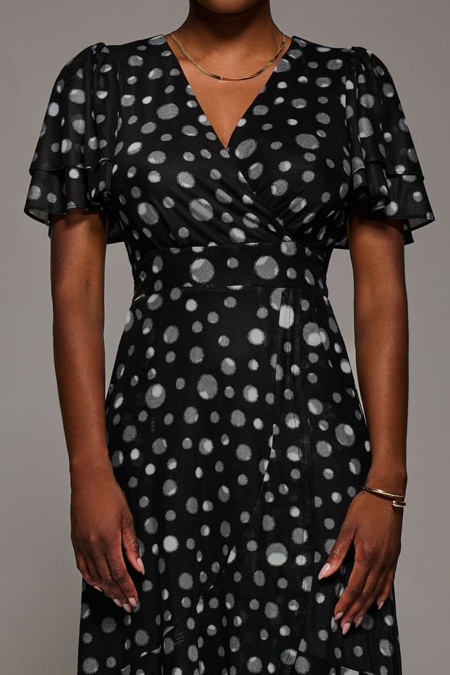 Jolie Moi Jolie Moi Women's Angel Sleeve Mesh Frill Wrap Maxi Dress in Black - 3