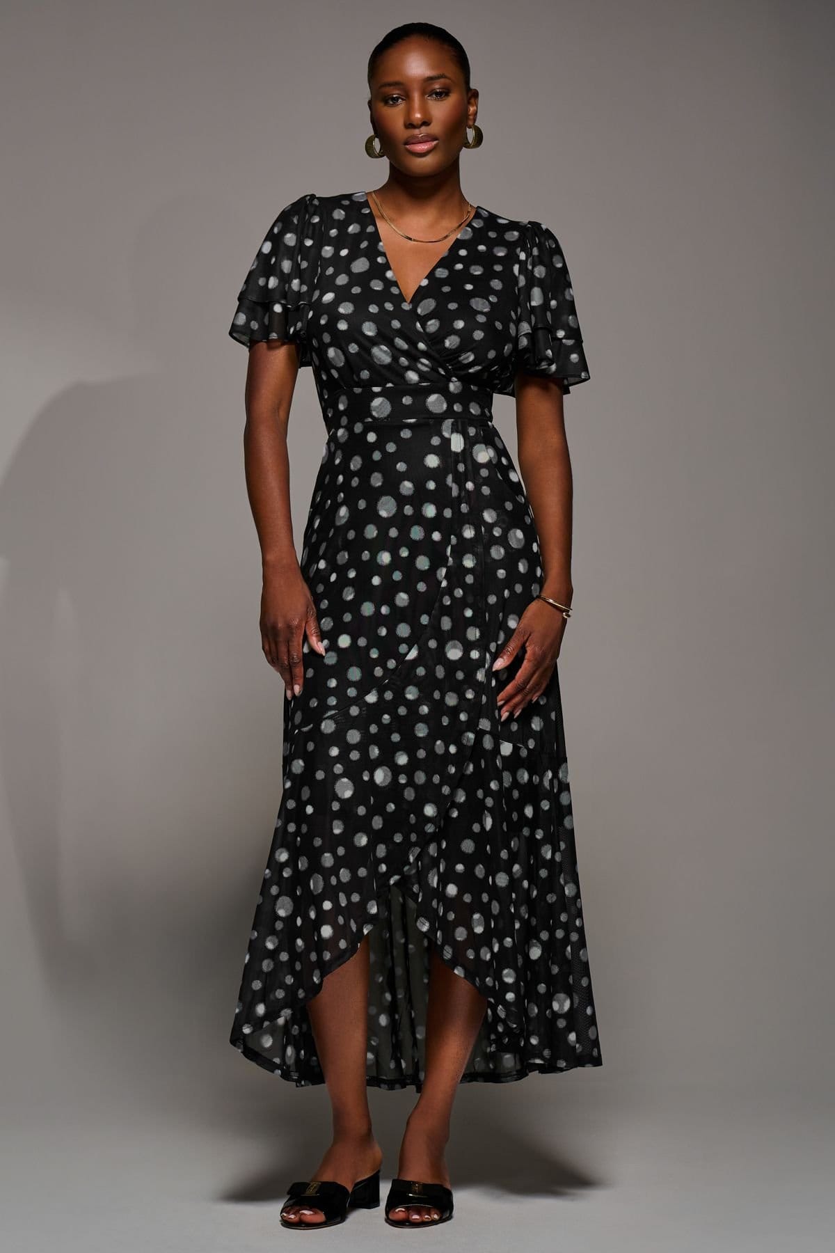 Jolie Moi Jolie Moi Women's Angel Sleeve Mesh Frill Wrap Maxi Dress in Black - 4