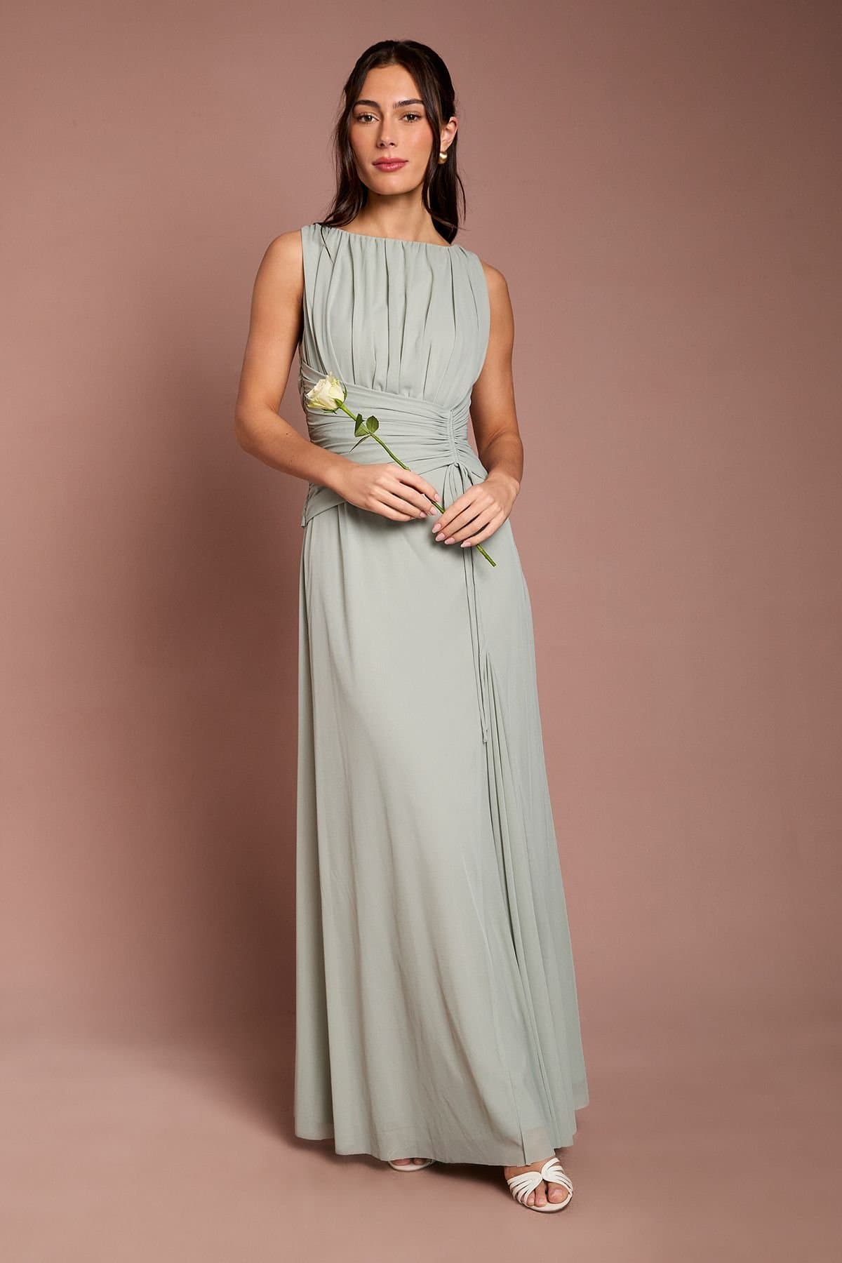 Coast Coast Women's Soft Mesh Cinched Waist Bridesmaid Dress in Sage