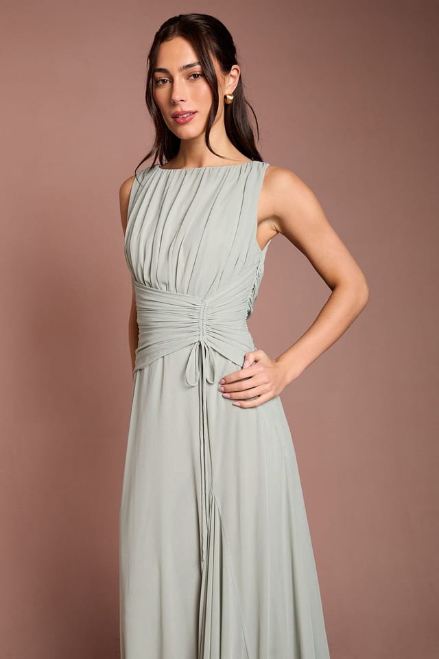 Coast Coast Women's Soft Mesh Cinched Waist Bridesmaid Dress in Sage - 2