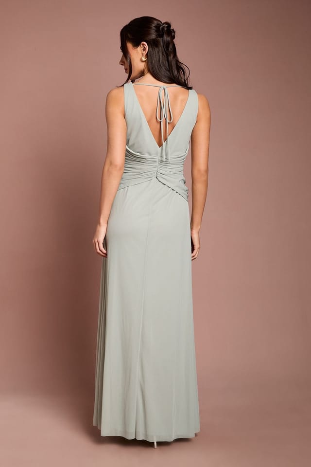 Coast Coast Women's Soft Mesh Cinched Waist Bridesmaid Dress in Sage - 3