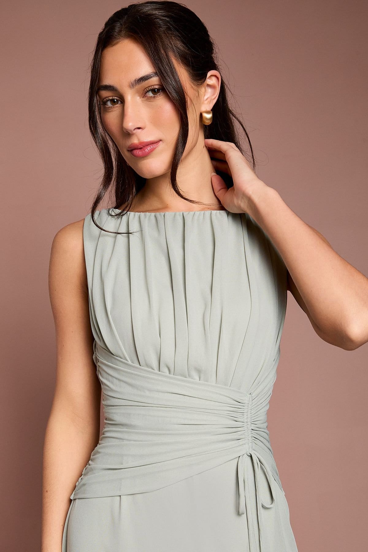 Coast Coast Women's Soft Mesh Cinched Waist Bridesmaid Dress in Sage - 4