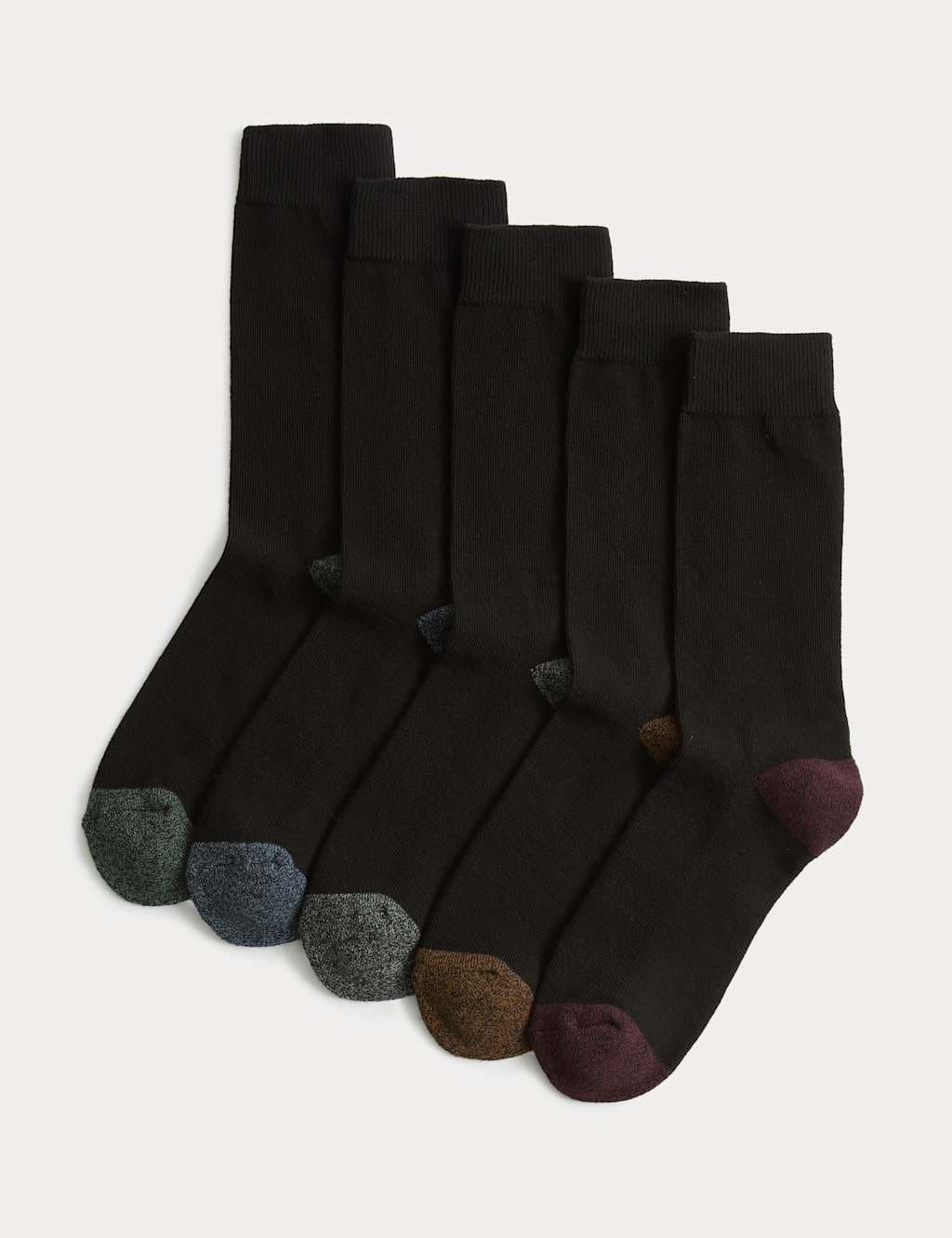 Marks & Spencer M&S 5 Pack Cool & Fresh™ Cotton Rich Cushioned Socks Black Mix