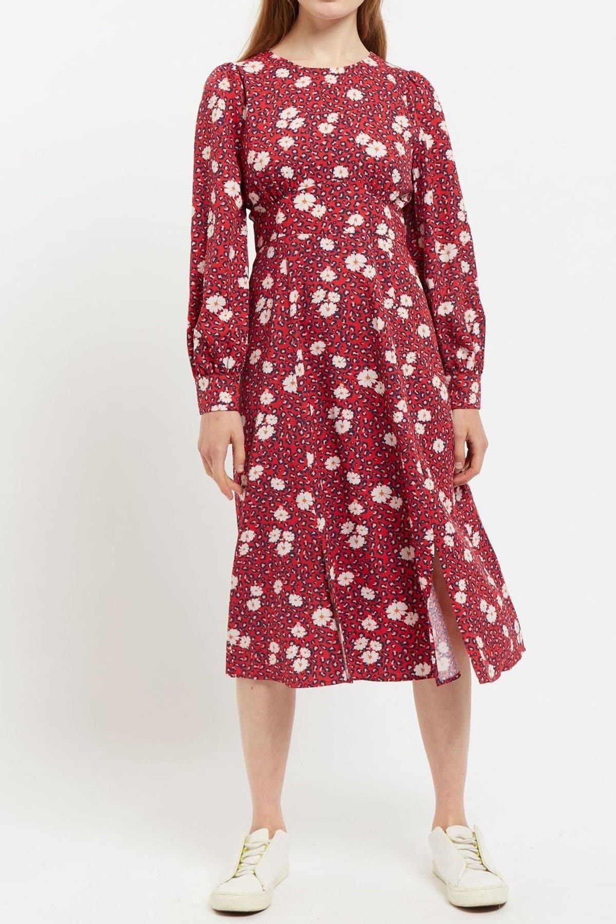 Louche Louche Women's Liv Roaring Daisy Print Long Sleeve Midi Dress Red