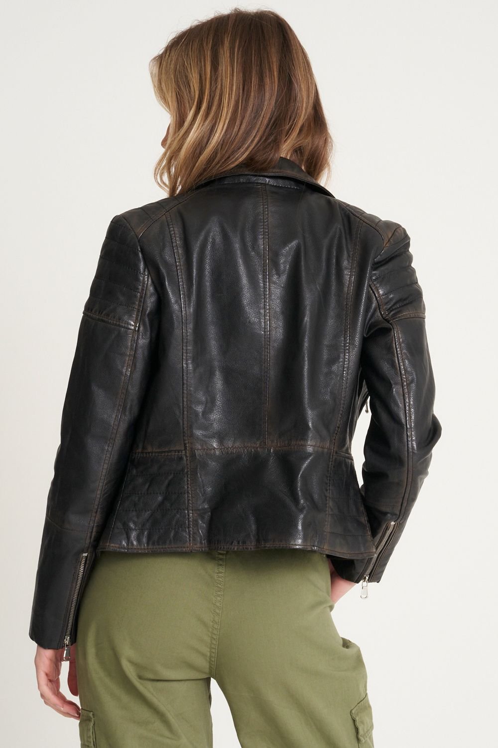 Barneys Originals Barneys Originals Women's Washed Leather Biker Jacket in Black - 4