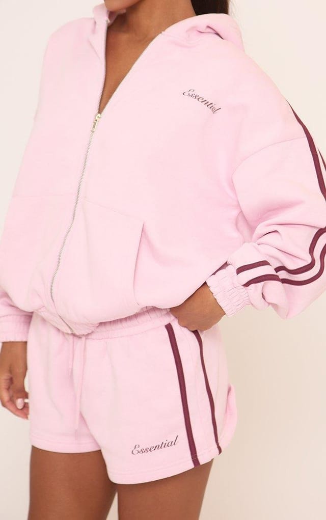 EGO Contrast Side Stripe Mini Sweat Shorts In Pink, Women's Size UK 4 - 2