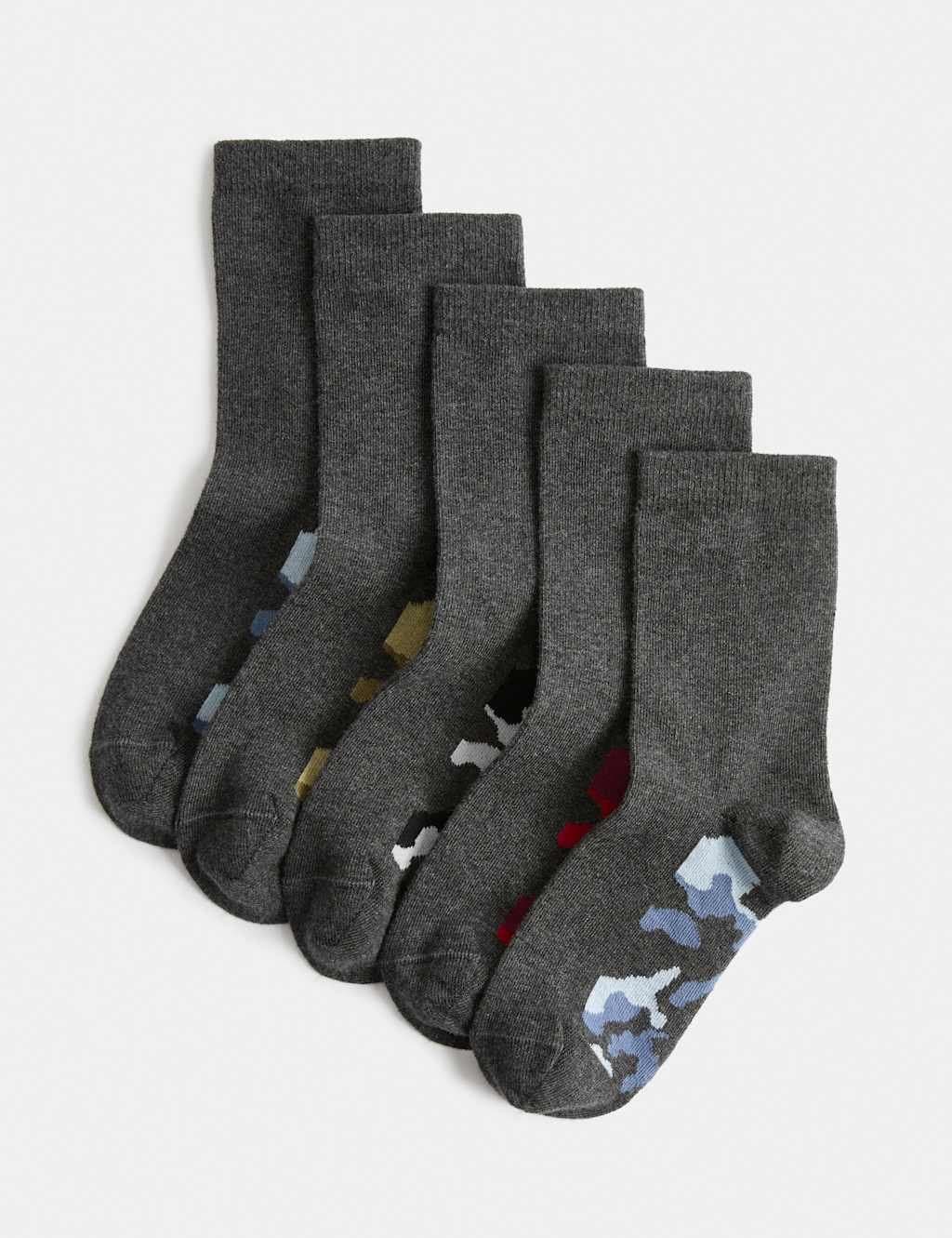 Marks & Spencer M&S 5 Pack Cotton Rich Printed Footbed Socks Grey