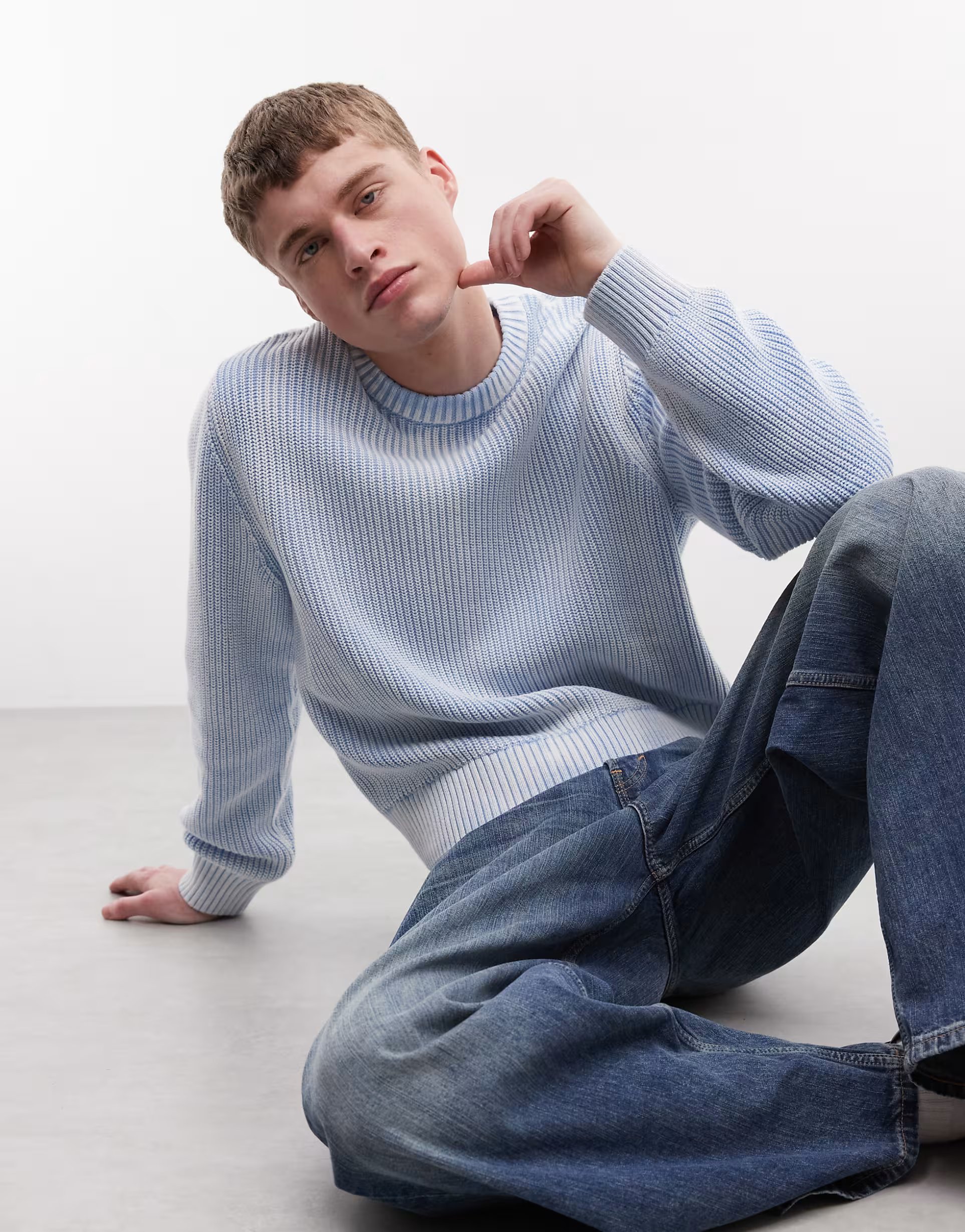 ASOS Weekday ribbed jumper in washed light blue - 1