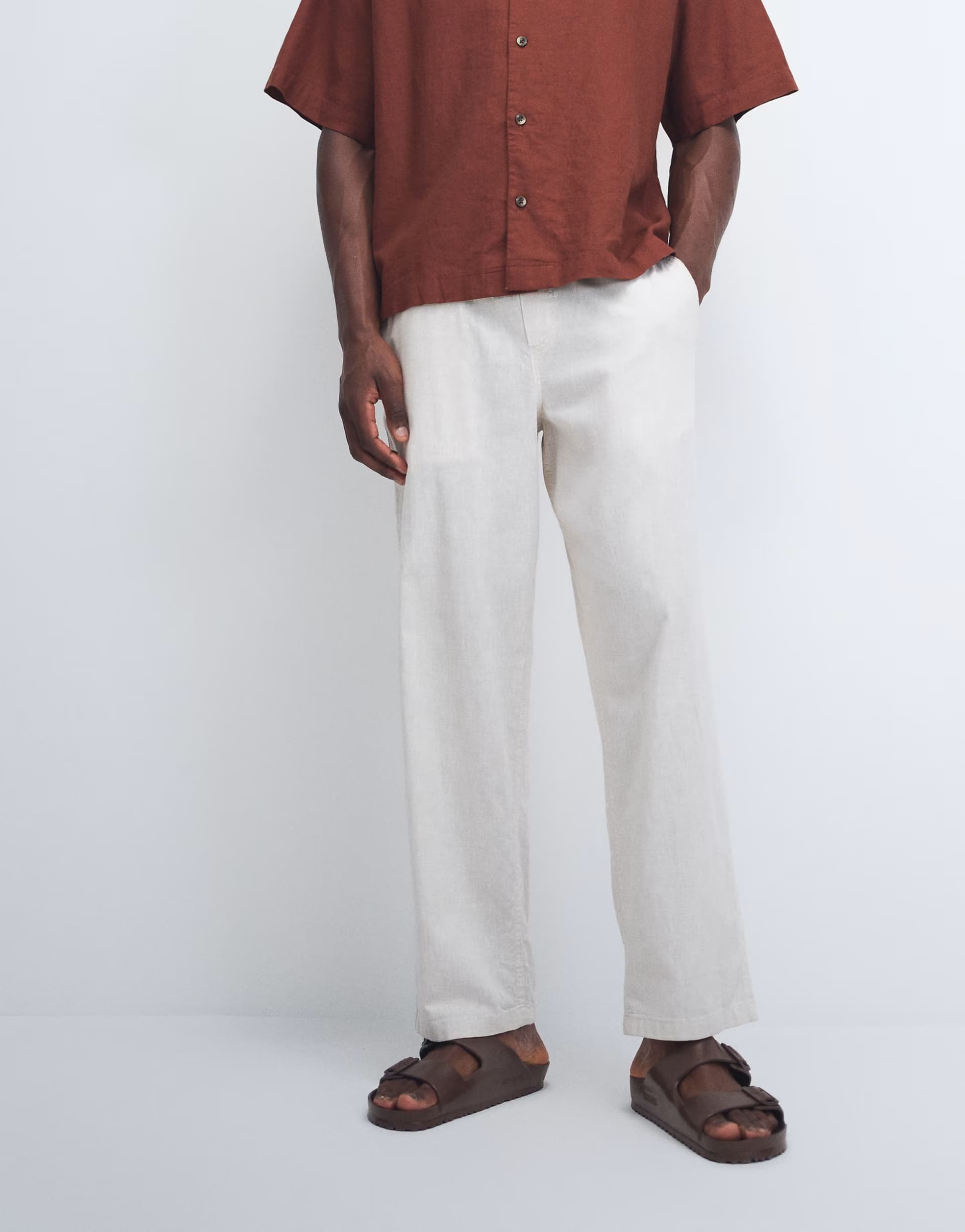 ASOS Jack & Jones loose linen mix drawstring trousers in beige