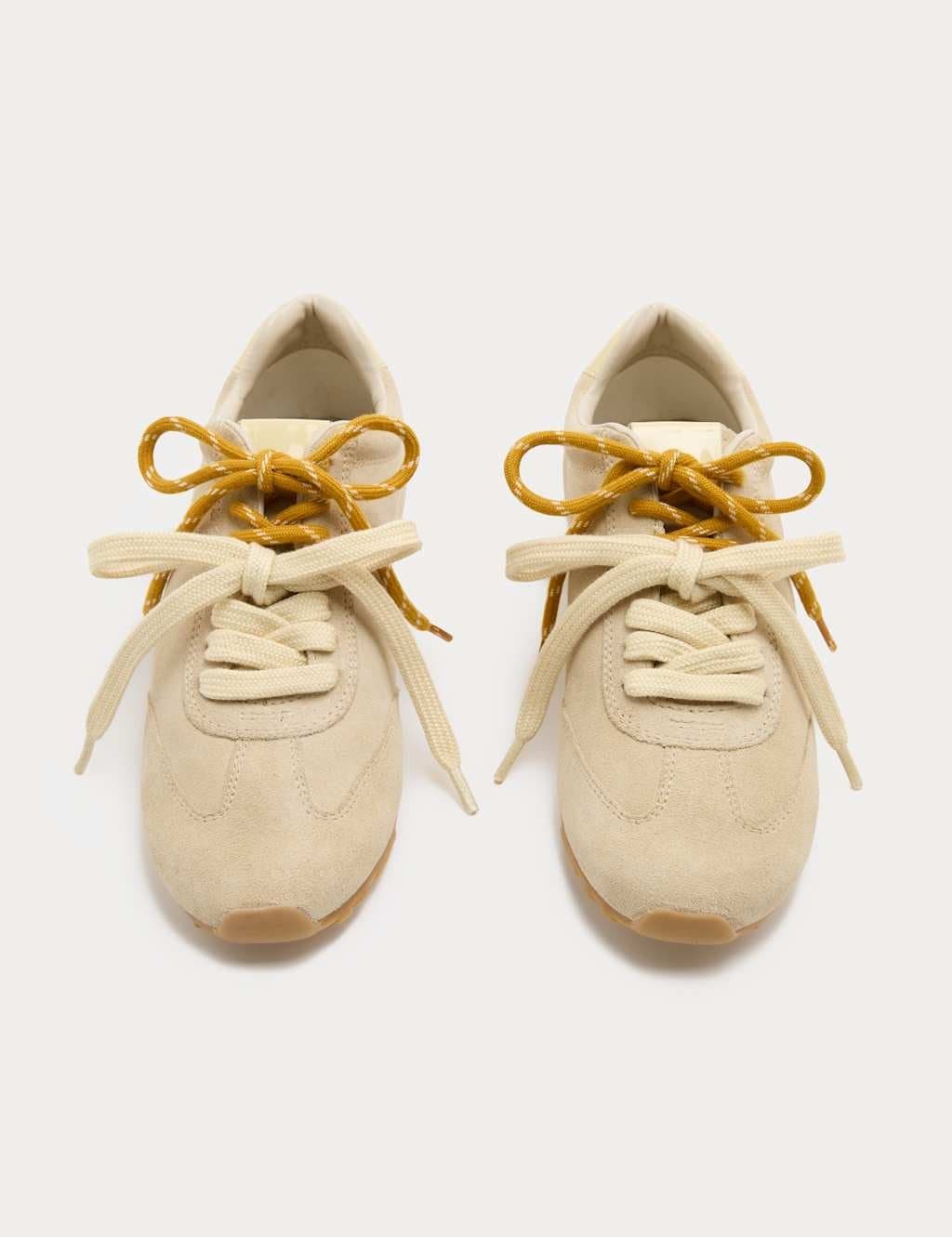 Marks & Spencer M&S Suede Double Lace Up Trainers Buttermilk