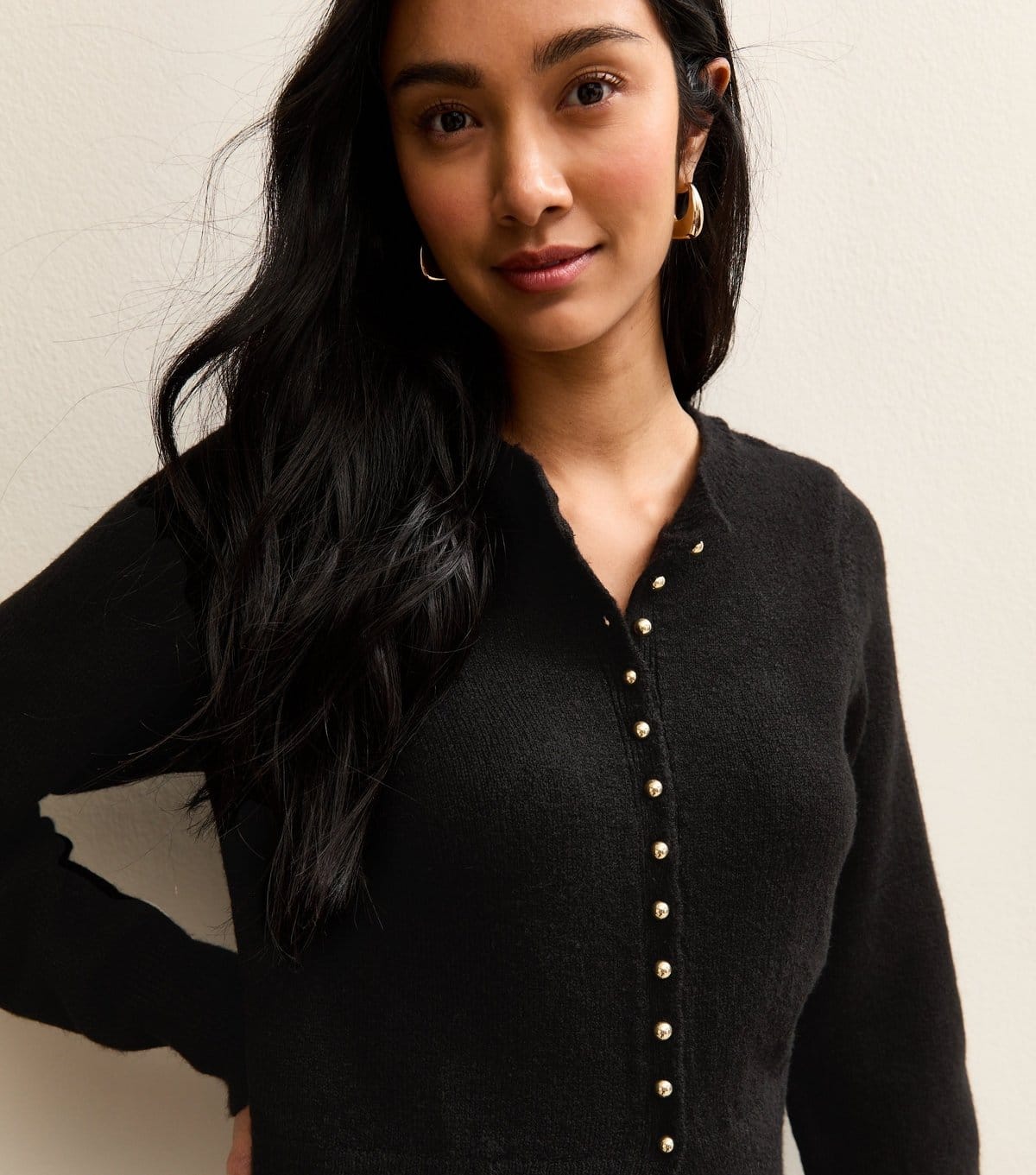 Women's Black Dome Button Crew Neck Cardigan New Look