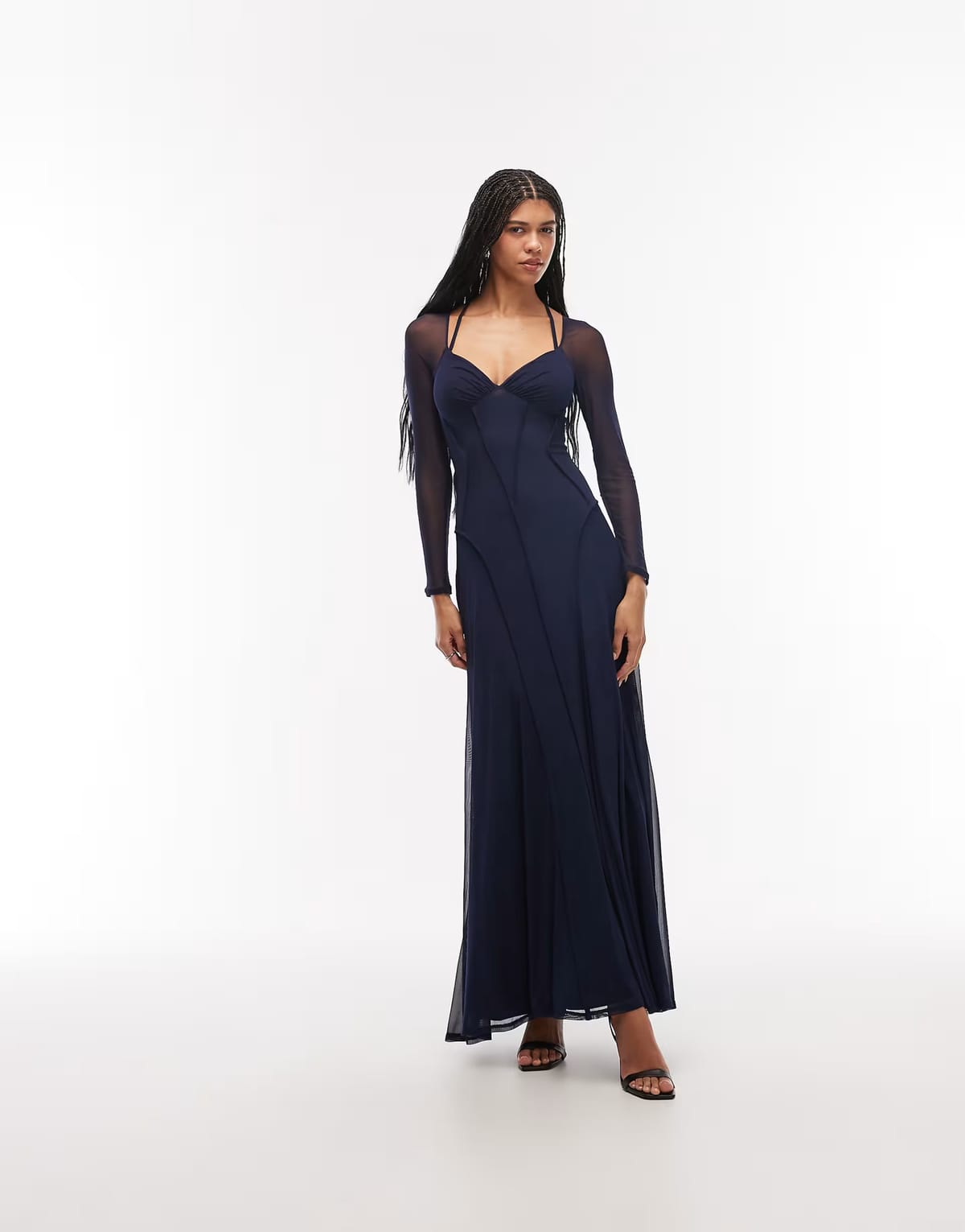 ASOS ASOS DESIGN mesh long sleeve maxi dress with exposed seam detail in navy - 1