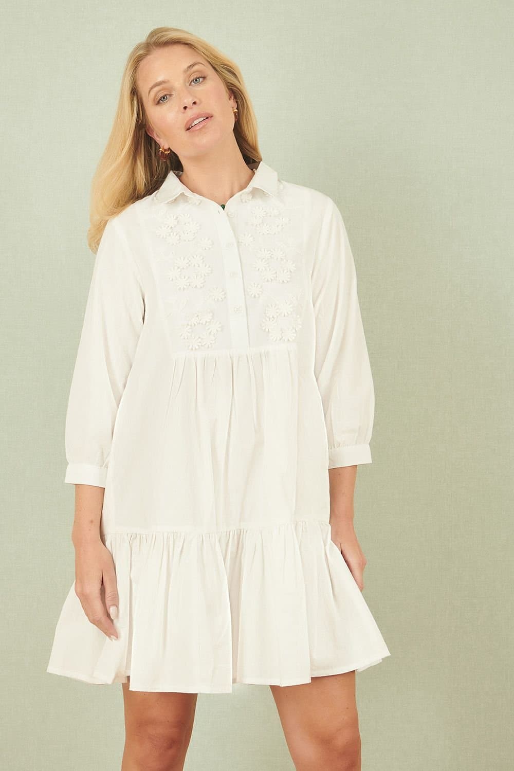 Yumi Yumi Women's White Cotton Flower Tunic Dress