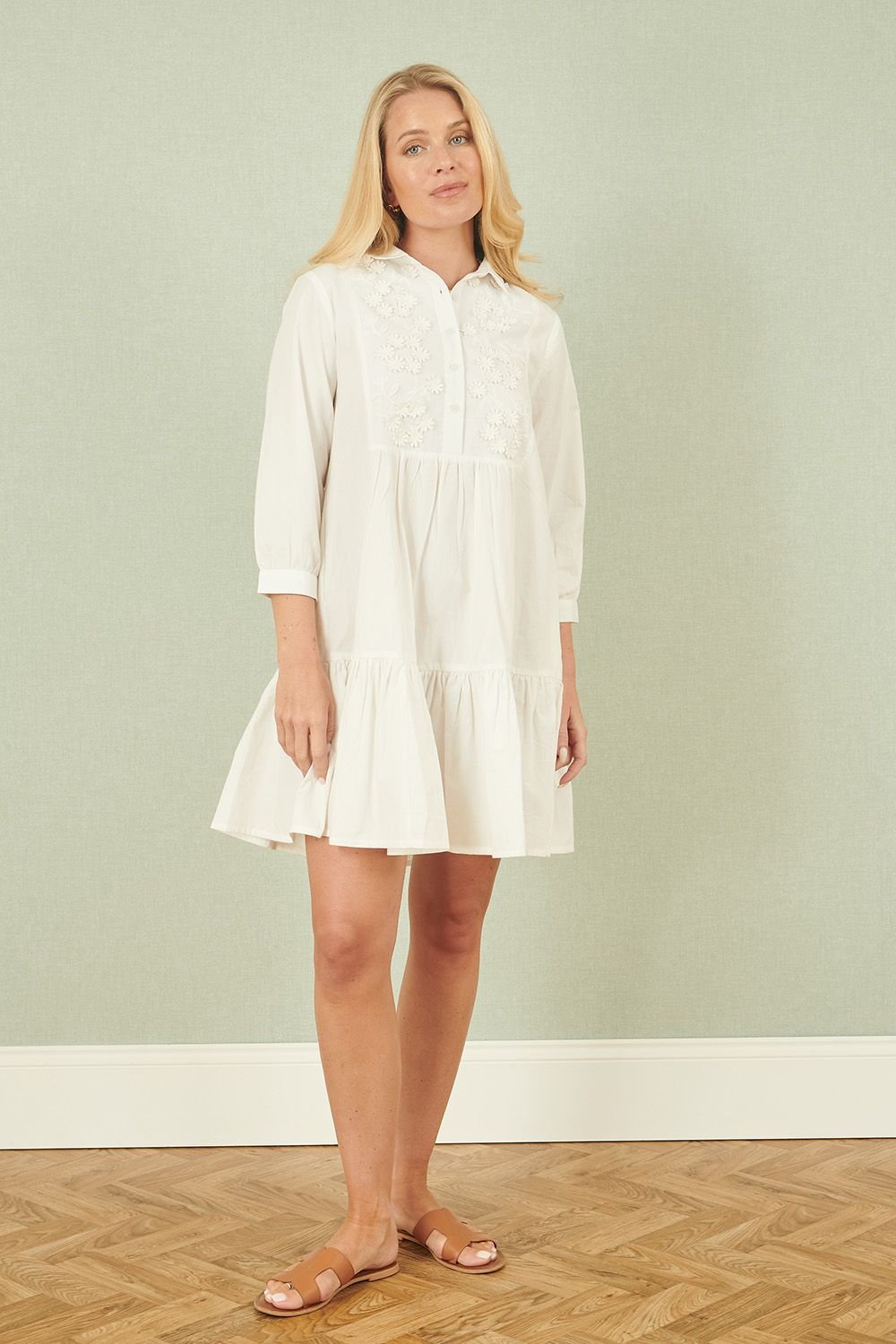 Yumi Yumi Women's White Cotton Flower Tunic Dress - 2