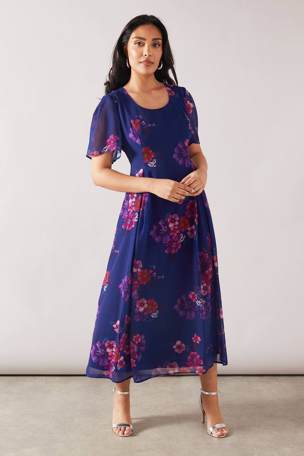 Wallis Wallis Women's Petite Printed Chiffon Midi Dress in Blue - 2