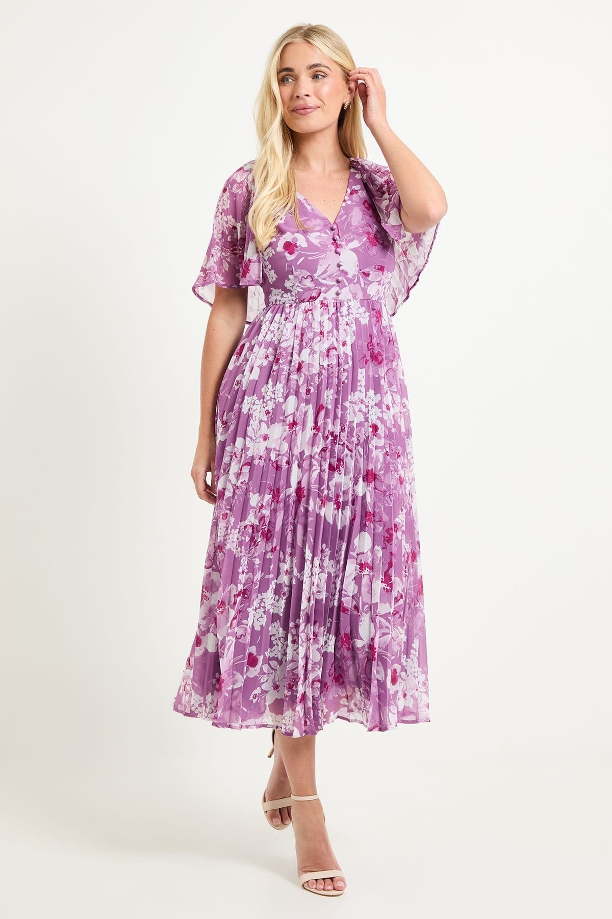 Wallis Pink Floral Midi Dress for Petite Women
