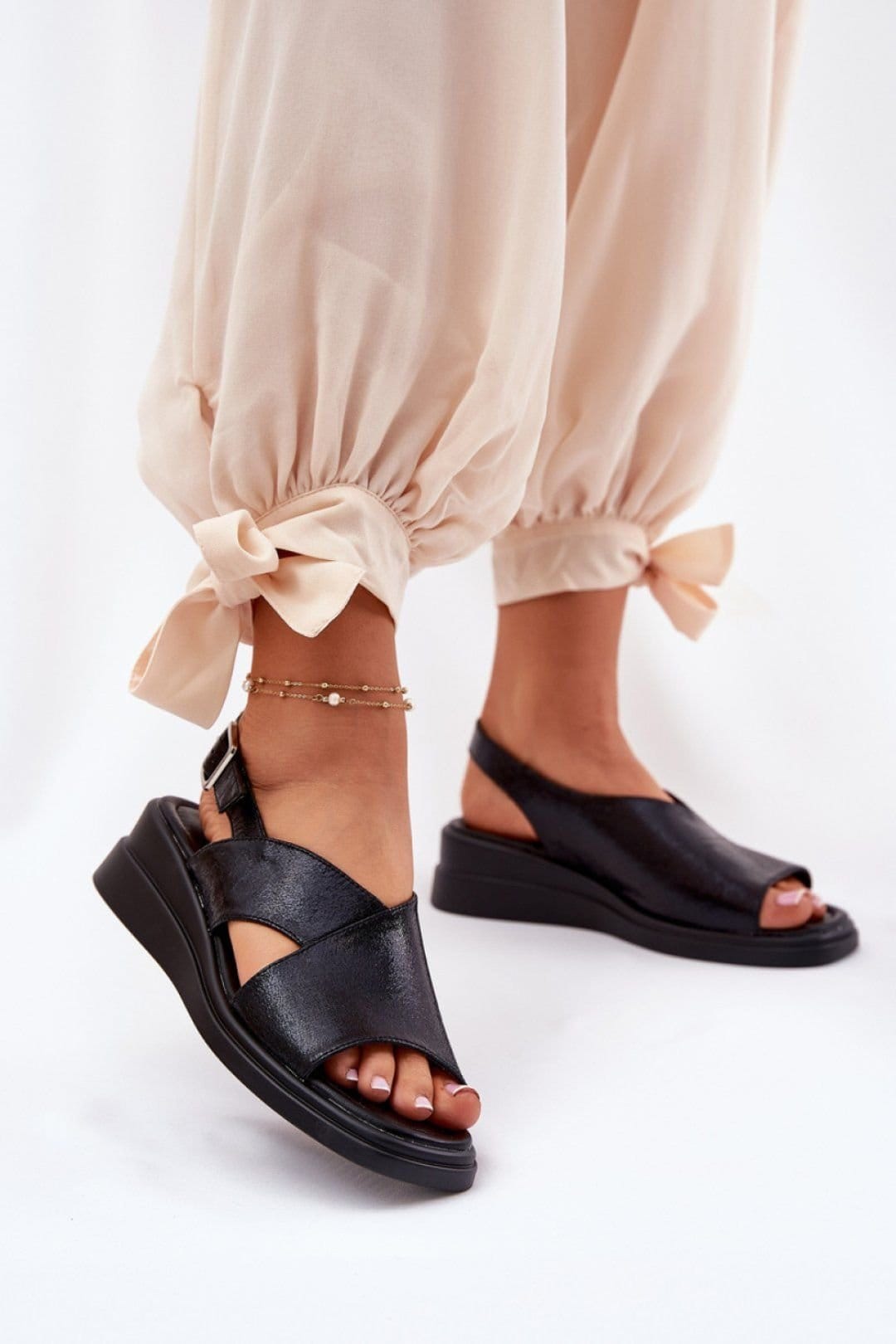 Love Lace Love Lace Women's Jezzi Wedge Sandals with Buckle Strap for Summer Comfort in Black - 1