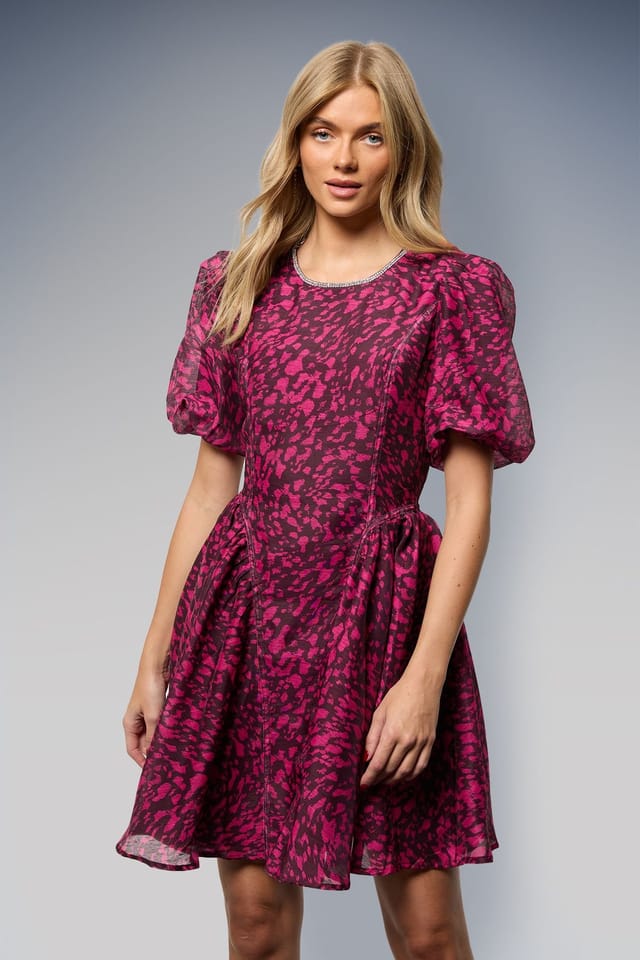 Oasis Oasis Women's Printed Diamante Trim Cap Sleeve Mini Dress in Animal - 2