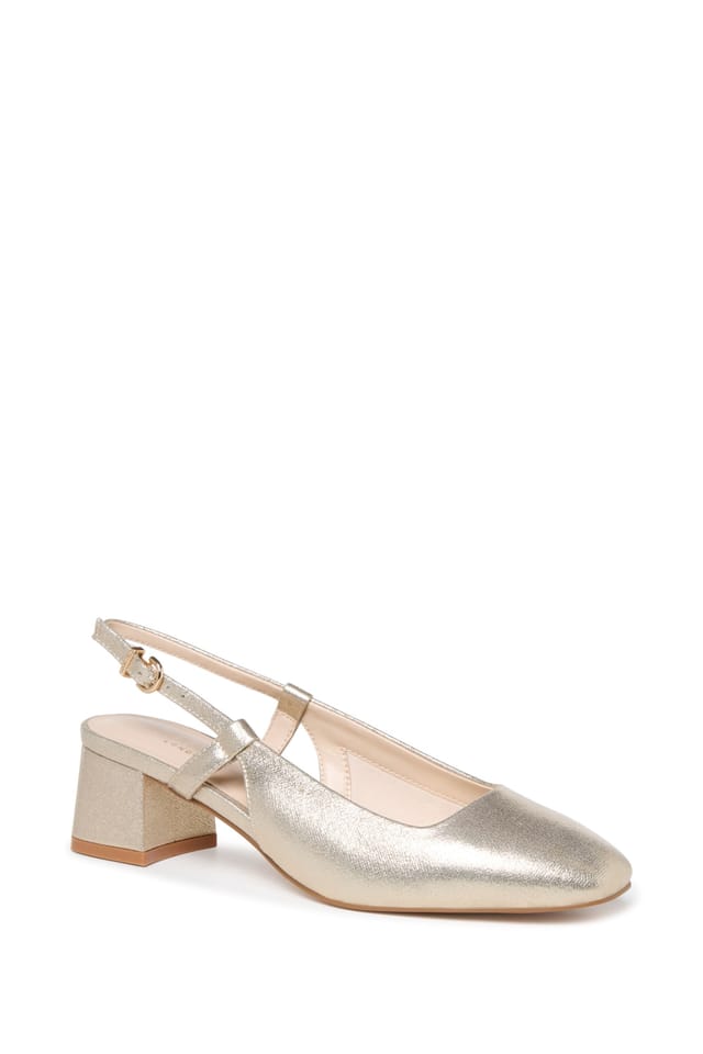 Paradox London Paradox London Women's Tracy' Square Toe Block Heel Slingback Shoes in Gold - 3