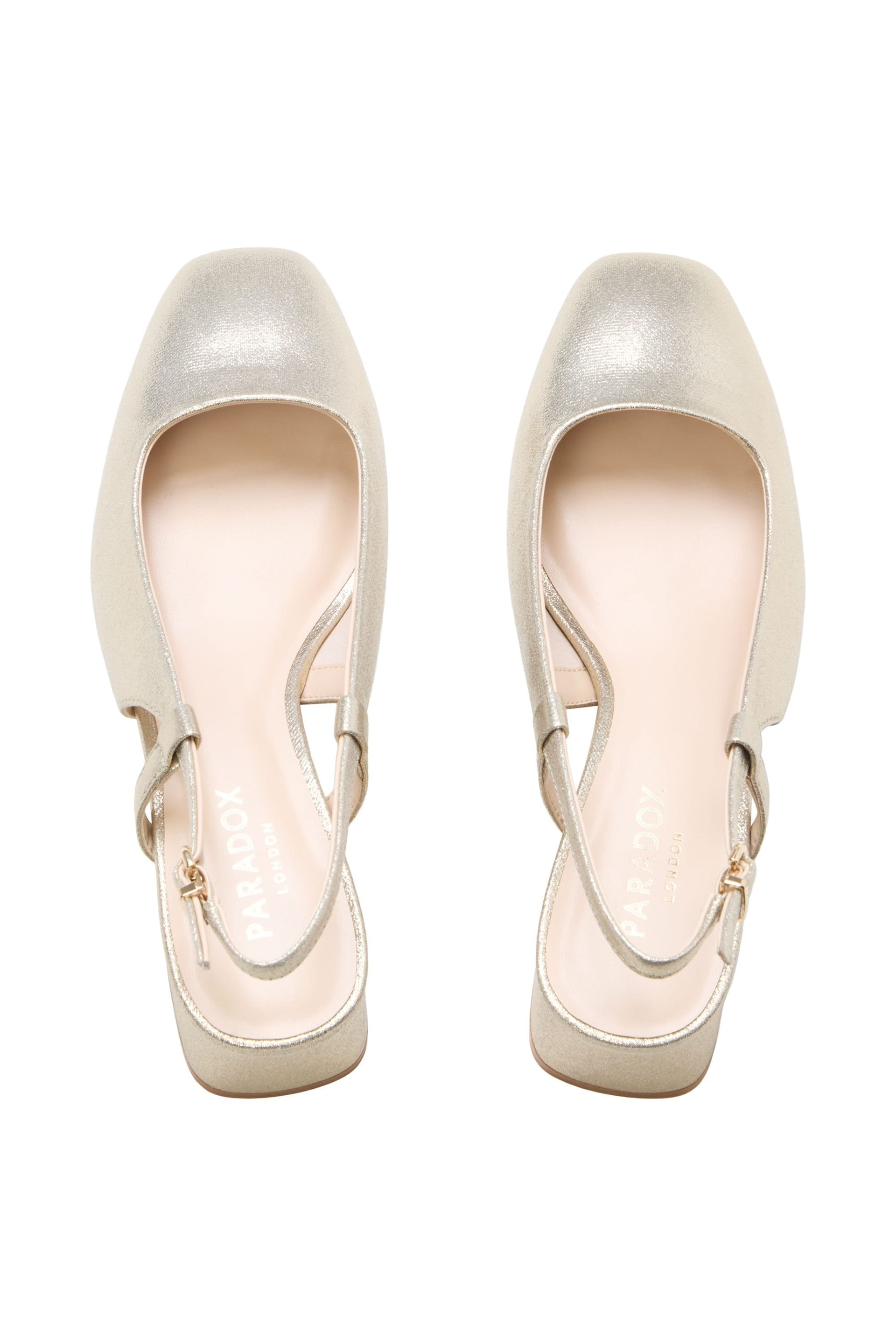 Paradox London Paradox London Women's Tracy' Square Toe Block Heel Slingback Shoes in Gold - 4