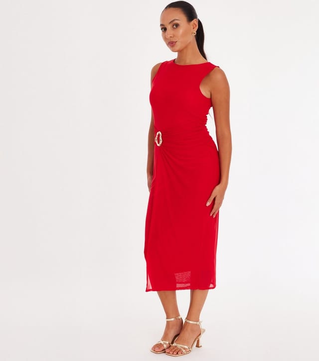 Quiz Women's Petite Red Mesh Midi Dress Quiz New Look - 2
