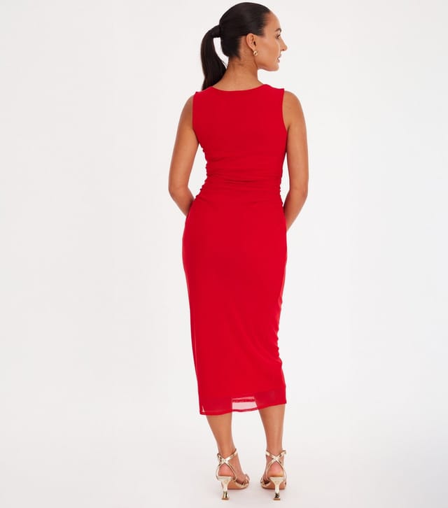 Quiz Women's Petite Red Mesh Midi Dress Quiz New Look - 3