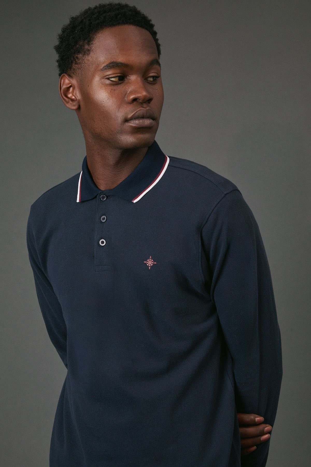 Maine Maine Men's Navy Long Sleeve Pique Polo Shirt - 4