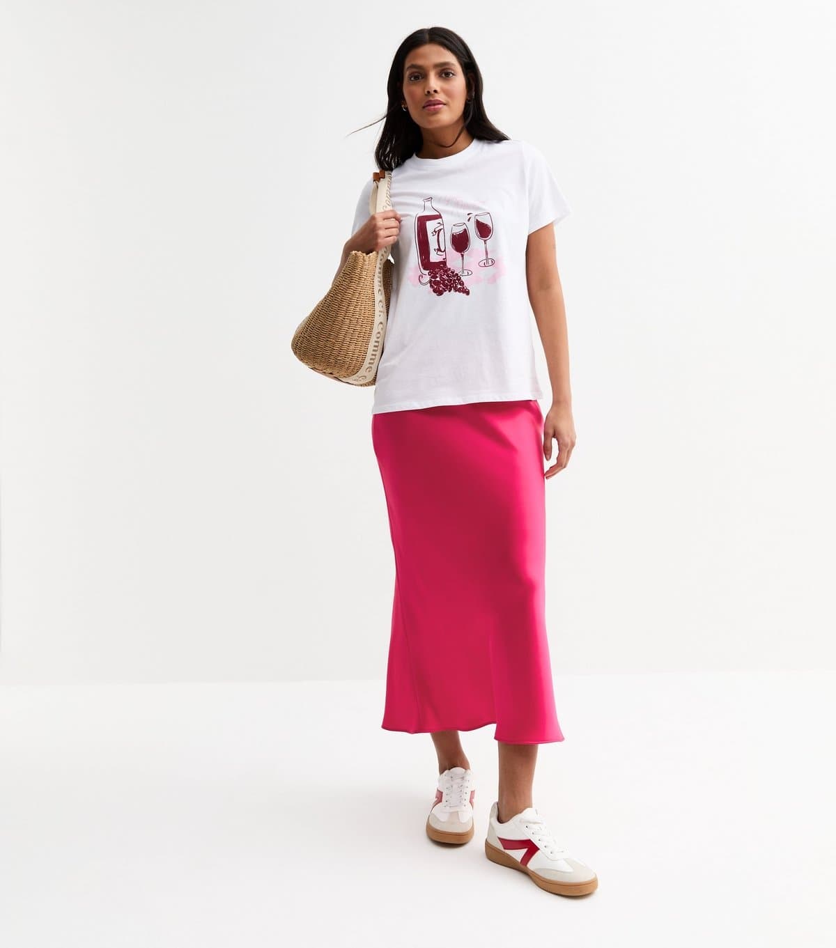 New Look Women's Pink Bias Cut Satin Midi Skirt New Look