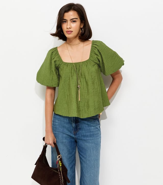 New Look Women's Green Square Neck Puff Sleeve Blouse New Look - 2