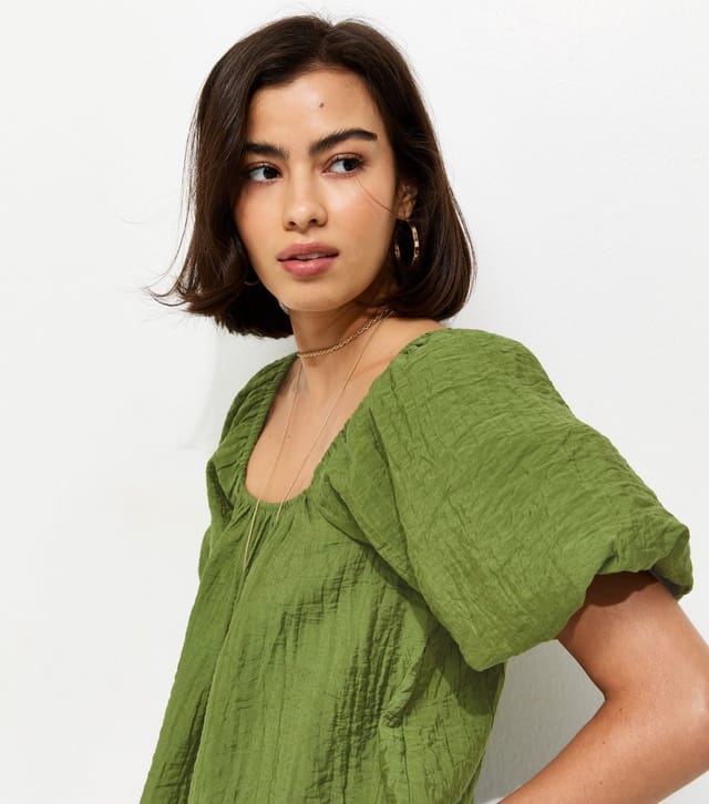 New Look Women's Green Square Neck Puff Sleeve Blouse New Look - 3