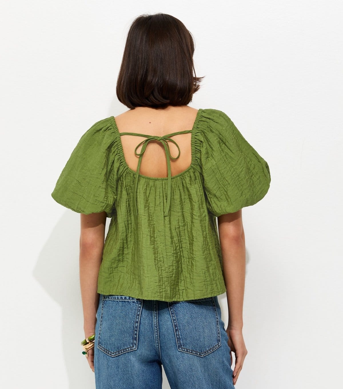New Look Women's Green Square Neck Puff Sleeve Blouse New Look - 4