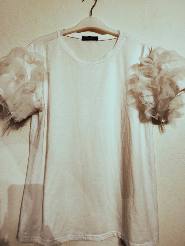 New Look New Look white tulle ruffle sleeve t-shirt dress / long top - 1