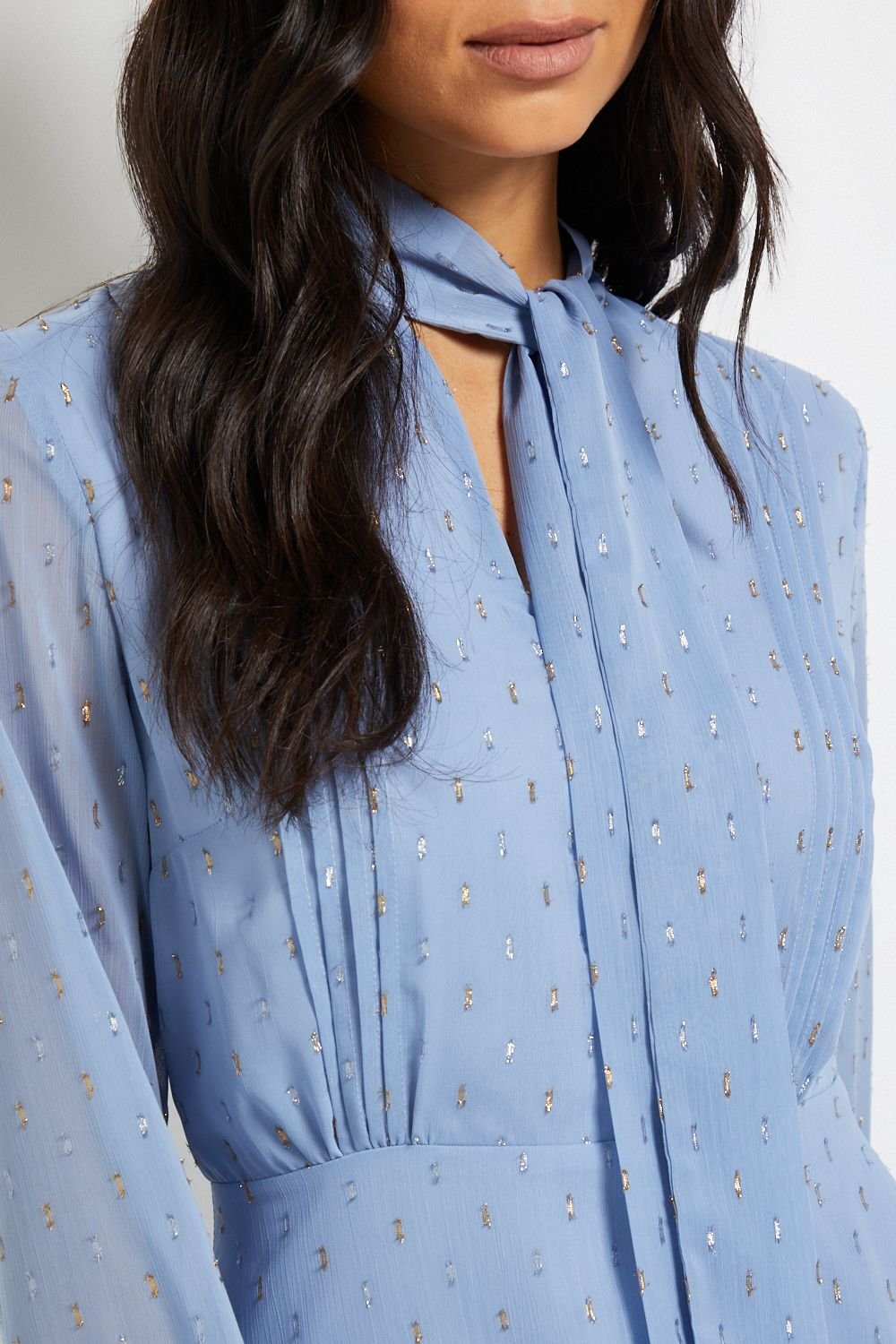 Wallis Wallis Women's Clipped Tie Neck Pleated Shirt Dress in Blue - 4