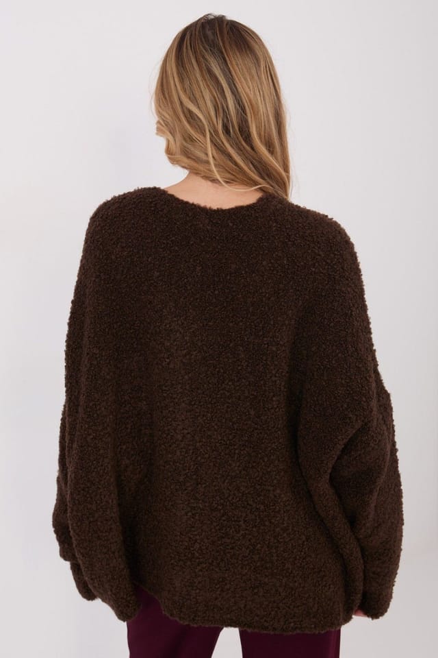 Love Lace Love Lace Women's Loose Acrylic Wool Blend V Neck Button Cardigan in Brown - 2