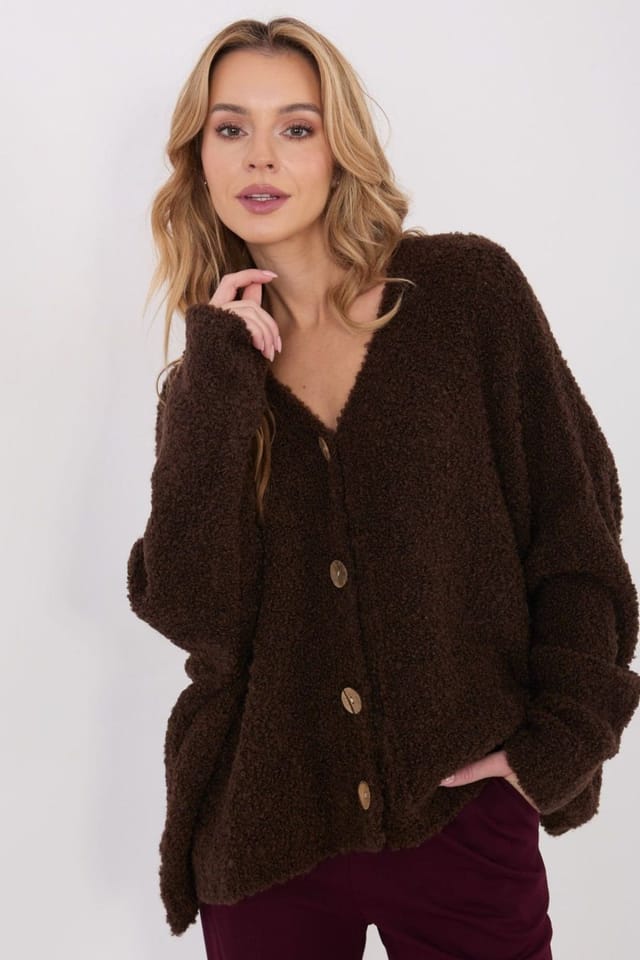 Love Lace Love Lace Women's Loose Acrylic Wool Blend V Neck Button Cardigan in Brown - 3