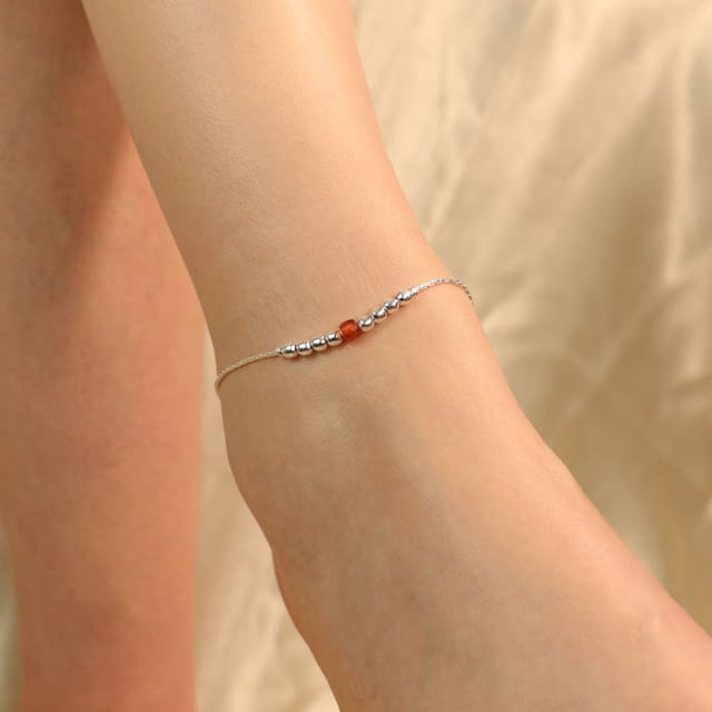 The Colourful Aura The Colourful Aura Women's 925 Silver Orange Silver Round Ball Thin Payal Anklet - 2