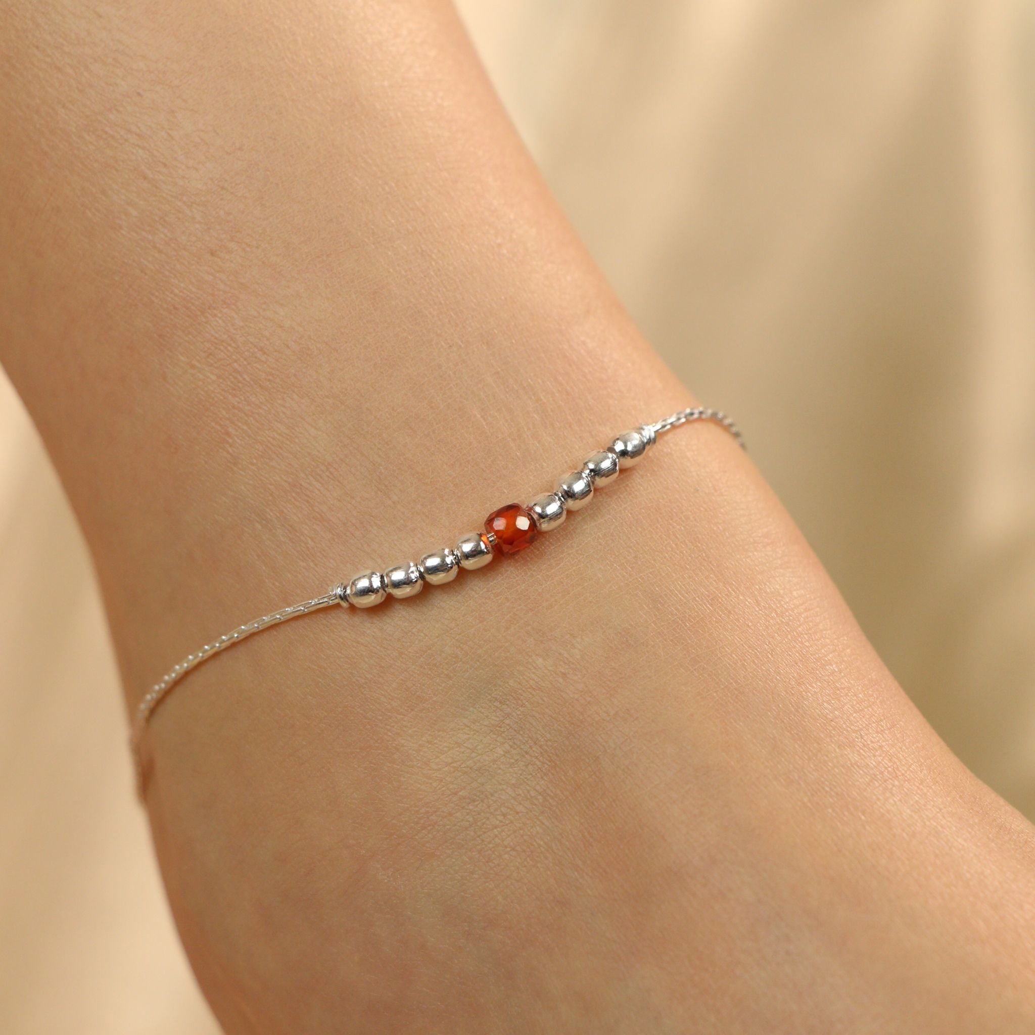 The Colourful Aura The Colourful Aura Women's 925 Silver Orange Silver Round Ball Thin Payal Anklet - 3