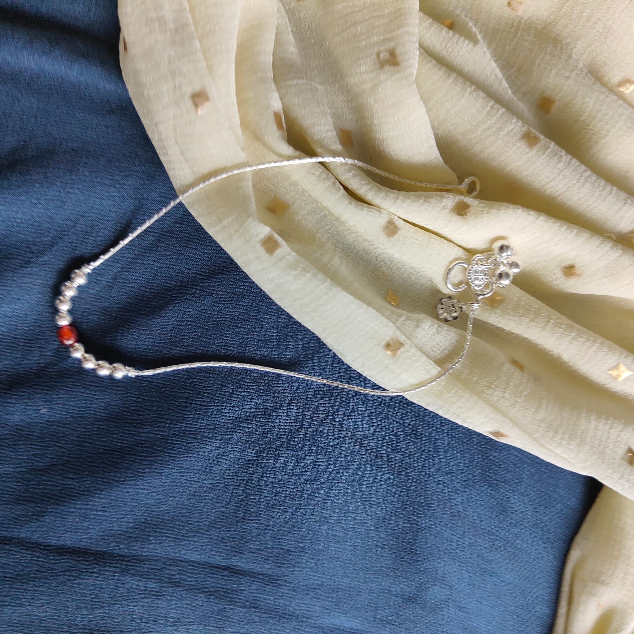 The Colourful Aura The Colourful Aura Women's 925 Silver Orange Silver Round Ball Thin Payal Anklet - 4